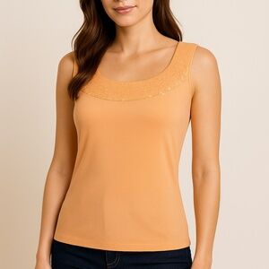 🏷️ St. John Peach Paillettes Round Neck Tank Top / Cami